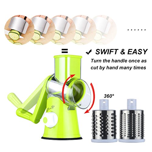 Rotary Cheese Grater Hand Crank Cheese Shredder for Fresh Cheese (3 BLADES / Green)