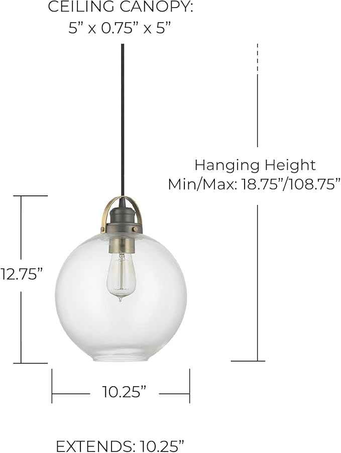 Capital Lighting 4641GA-136 Dean Urban/Industrial Clear Glass Globe Pendant, 1-Light 100 Watt, 13" H x 10" W, Graphite