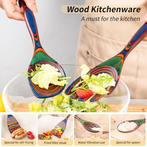Pakkawood 9 Piece Rainbow Heart Wooden Utensils Set (9 PCS Rainbow)