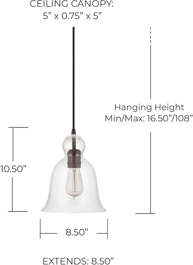Capital Lighting 4642BB-137 Ashlyn Modern Clear Glass Bell Pendant, 1-Light 75 Watts, 11" H x 9" W, Burnished Bronze