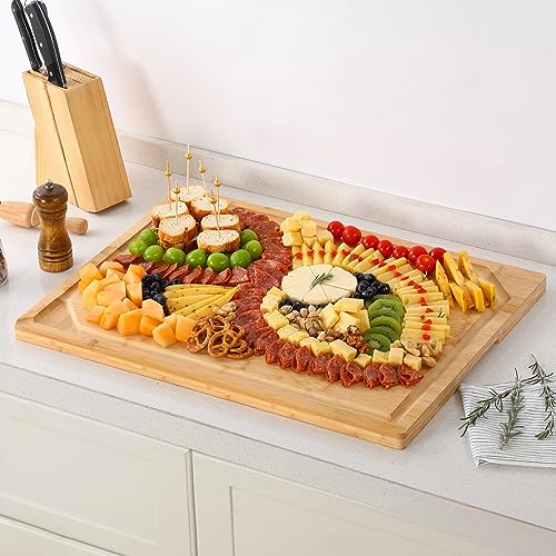 24 x 18 Extra Large Bamboo Serving Boards for Kitchen (Natural / 24"L x 18"W)