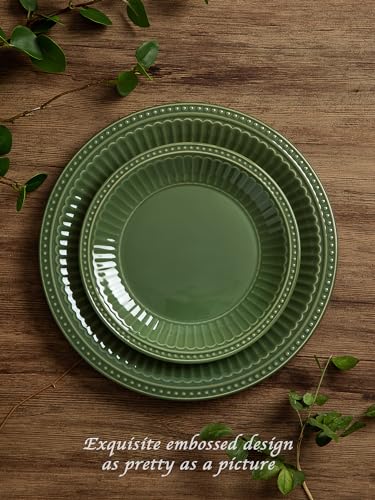 Ceramic Plates and Bowls Sets (Dark Green / Service for 8)