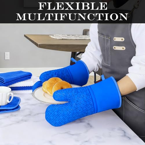 Oven Mitts and Pot Holders Sets 6pcs (Navy Blue)