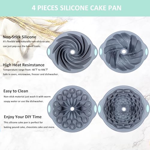 4 Pieces Silicone Fluted Cake Pans (4pcs fluted cake pans (9/10/12 Cups))