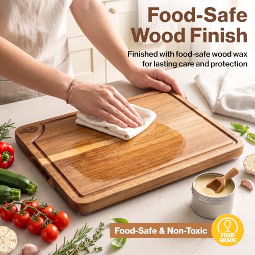 Acacia Wood Cutting Boards for Kitchen Set of 3 (3 Pack Beeswax no Stand)