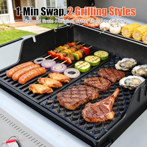 17.5" Dual Sided Diamond Sear Grill Grates for Weber Spirit 200 Series (17.5“ x 10.2", 1 Pack)