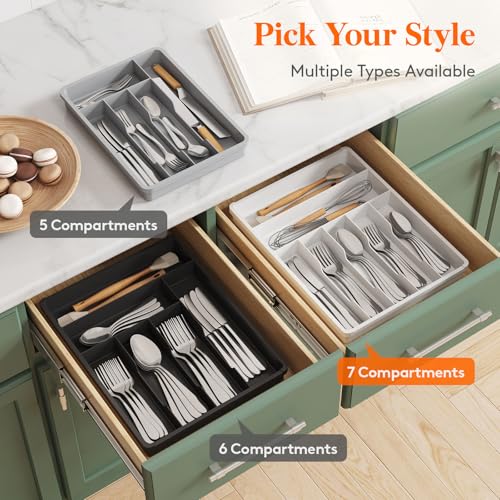 Silverware Drawer Organizer Tray (Black / 12.3 x 16 inch (7 Slots))