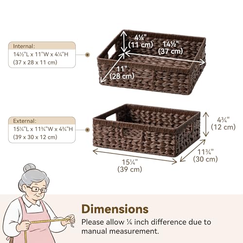 Wicker Storage Baskets for Shelves (Brown / 15¼"L x 11¾"W x 4¾"H)