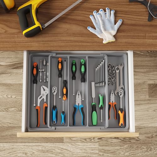 Utensil Organizer for Kitchen Drawers (Gray / Medium(11-18''W x 14''D))