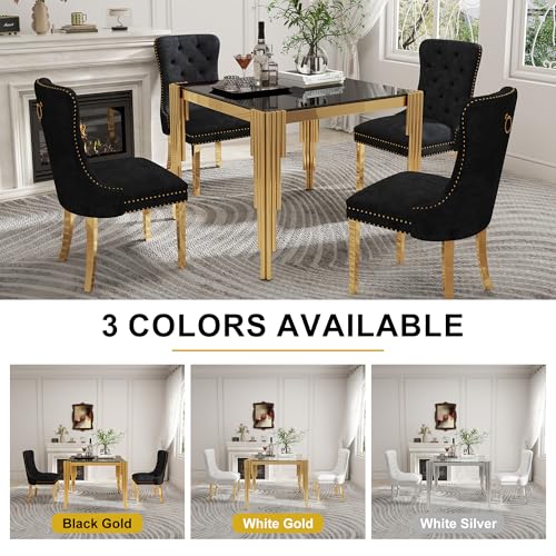 35'' Modern Square Glass Dining Table for 4 People (Gold-black / Square-35.43" L x 35.43" W x 29.53" H)