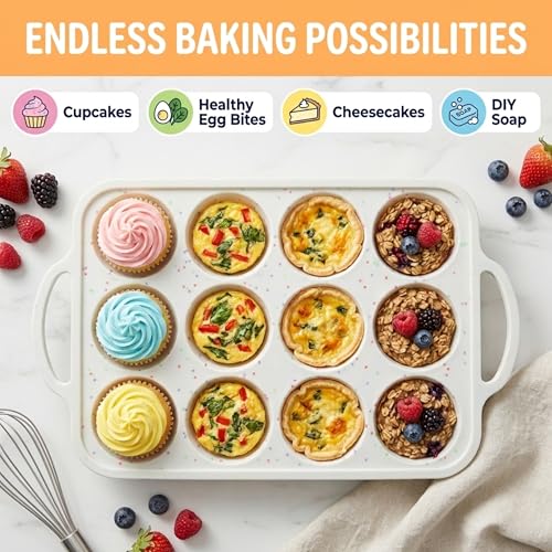 Silicone Muffin Pans (Cream / Regular (12 Cups Pan, Pack of 2))