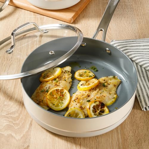 Kitchen Essentials Viva La Cantina 10 Piece PFA Free Titanium Ceramic Nonstick Interior Forged Aluminum Cookware Pots and Pans Set (Two-Tone White & Silver / 10-Piece Cookware Set)