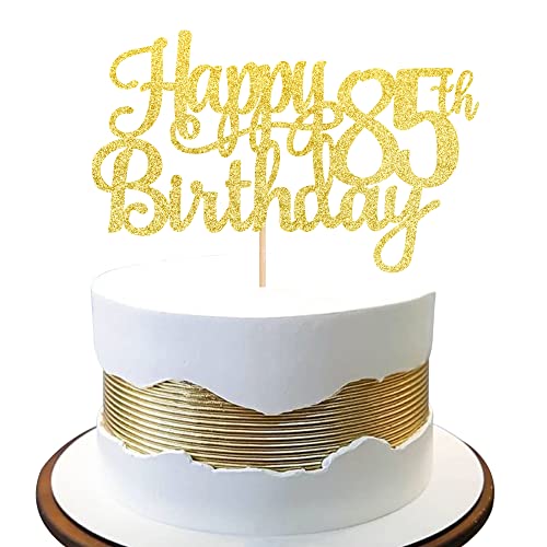 1 PCS Happy 85th Birthday Cake Topper Gold Glitter Cheers to 85 Years Birthday Cake Pick 85 Fabulous Cake Decoration for Happy 85th Birthday Theme Party Decorations Supplies (Gold / 85th)