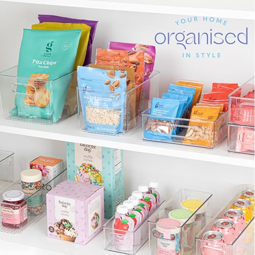 Plastic Food Storage 4 Pack Clear Container Bin with Handles for Organizing Kitchen (4 Count)