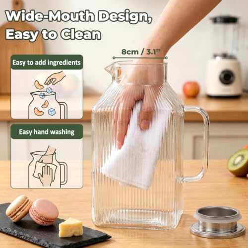 1 Gallon Glass Pitcher Thickened Square Striped Borosilicate Glass (135.3 Ounces)