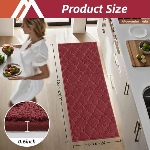 Kitchen Rugs Non Slip Washable 24"x60" (14.4 Sq Ft)