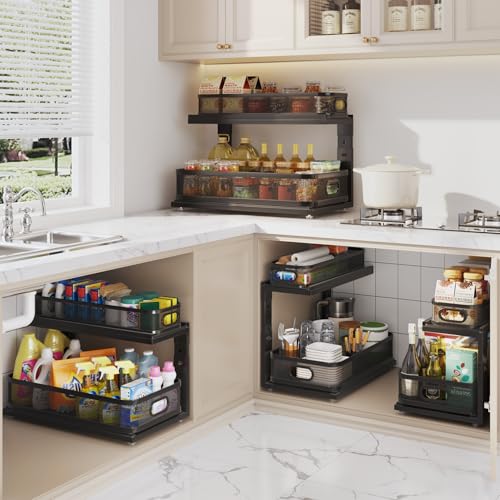 2 Pack 21IN Depth Under Sink Organizer With Next (Black / 2 Pack-21"Dx12.4"-16.5"H)