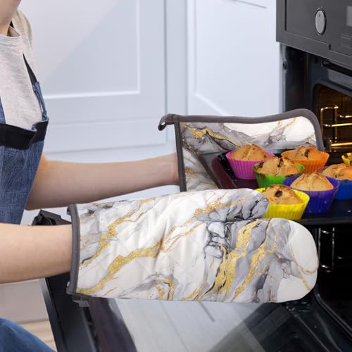 White Gold Marble Oven Mitts and Pot Holders Sets 2Pcs (Marble / Oven Mitt x1 & Pot Holder x1)