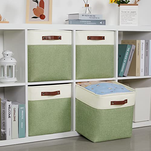 Storage Baskets for Organizing (White&Green / L-13"x 13"x 13")