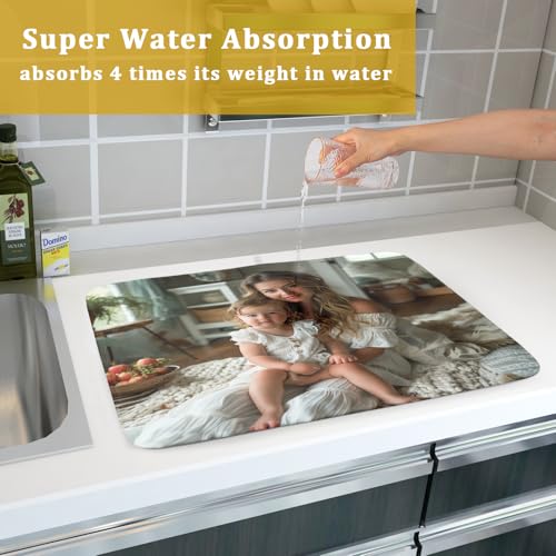 Custom Dish Drying Mat Customized Drainer Pad with Image Logo Text 18x24 Inch Personalized Absorbent Dish Dry Pad for Kitchen Counter Sink (Custom / 18x24 inch)