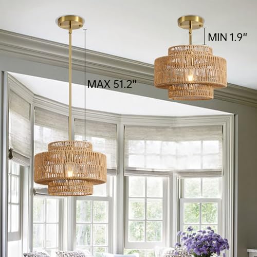 12.4" Rattan Pendant Light for Kitchen Island (Brown / 12.4" 1-Light)