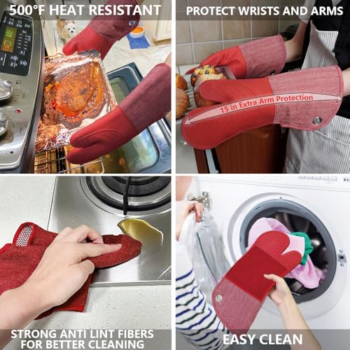 Professional Microwave Silicone Oven Mitts one Pair (Oven mitts / Red Oven Mitts)