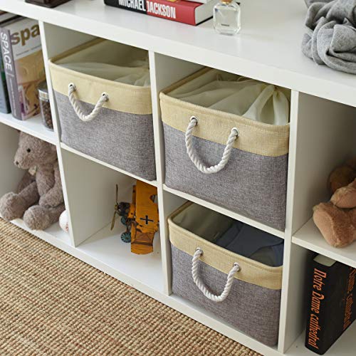Storage Bins Baskets for Organizing (Gold&Grey / 3PCS/Extra Jumbo - 20.5Lx15.7Wx13.8H)