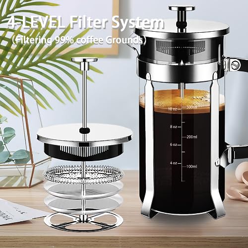 French Press Coffee Maker 304 Stainless Steel Coffee Press (Silvery / 12 oz)