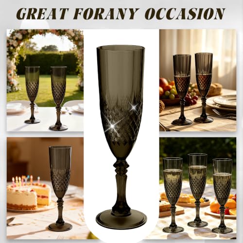 12 Pack Plastic Champagne Flutes (Black)