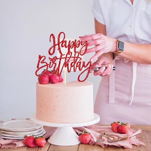 1 PCS Red Glitter Happy Birthday Cake Topper for Celebrating Birthday