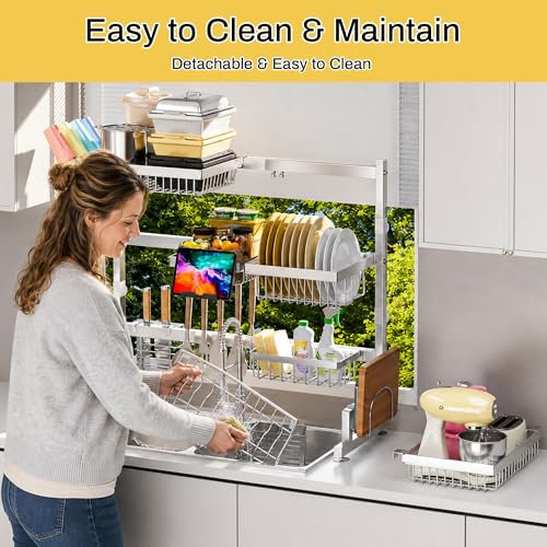 Luxurious 304 Stainless Steel Over Sink Dish Drying Rack (Silver / 26.3"- 37.4"L x 11.8"W x 33.5" - 37.4"H)