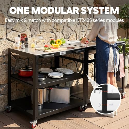 3 Shelf Pizza Oven Table with Lockable Wheels (Black)