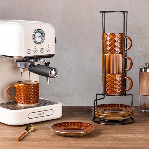 6 OZ Coffee Mugs with Saucer and Stand (Caramel / 6 Ounce (With Stand))