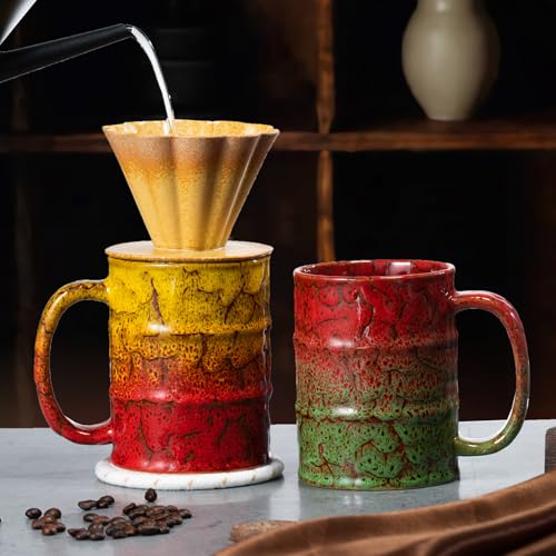 Coffee Mug 20 Oz Coffee Cups Ceramic Tea Cup Large Coffee Mug for Office and Home (Brown and Yellow)