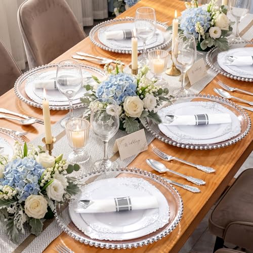 400PCS Pre Rolled Silver Plastic Silverware Sets Fancy for Wedding (Silver - Fancy)