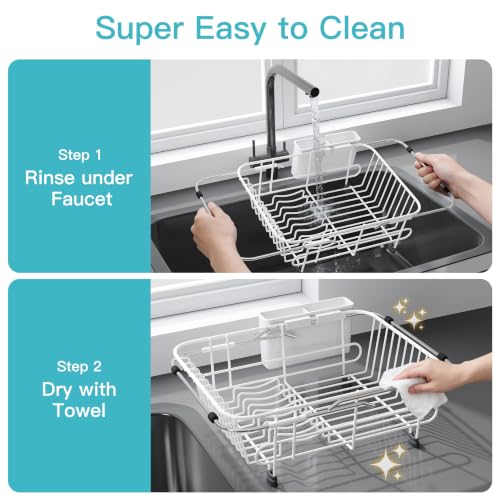 White Dish Drying Rack in Sink with Utensil Holder (White / For 10"-12"w Sink)