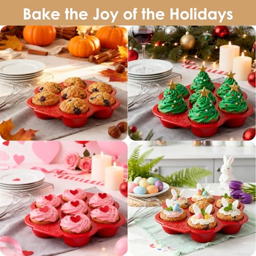 2 Pack Red Ceramic Muffin Pans (Red)