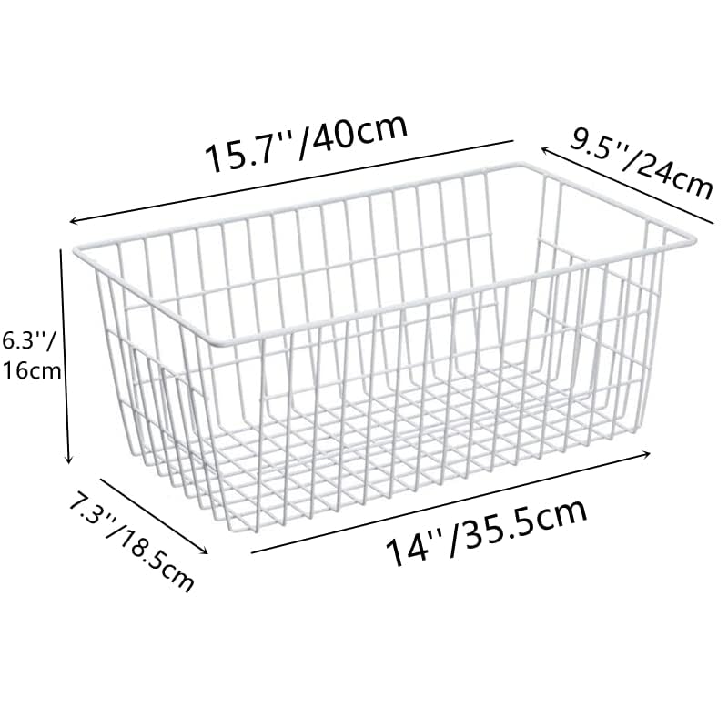 Freezer Baskets Farmhouse Organizer Storage Basket with Handles (White-2pack / 15.7"L x 9.5"W x 6.3"H)