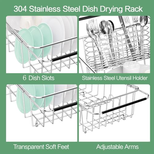 Small Dish Drainer Rack in Sink Adjustable