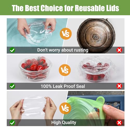 Silicone Stretch Lids for Food Storage (8 Pcs Transparent)