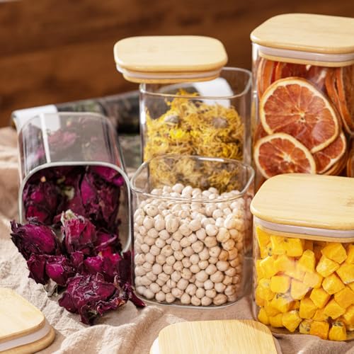 22oz/37oz/50oz Square Glass Storage Containers with Lids 6-Pack (22oz*2/37oz*2/50oz*2)
