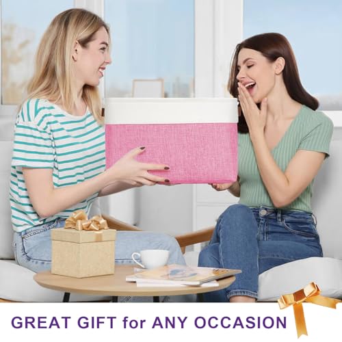Storage Bins Large Fabric Storage Baskets for Shelves 3 Pack (Pink / Off-White / Large -15"x11"x9.5")