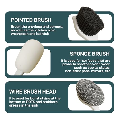 Dish Brush Set of 4 with Holder.Interchangeable Heads Kitchen Scrub Brush (4 Count)
