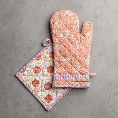 100% Cotton Oven Mitt & Pot Holder Set (033 - Harvest Festival / 7.5" x 13" & 8" x 8" (Oven Mitt & Pot Holder))