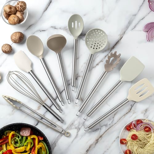 Silicone Cooking Utensils (Brown / 10 Pieces)