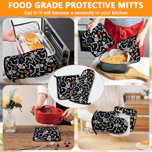 Colorful Skull Oven Mitts and Pot Holders Sets 4Pcs (Colorful Skull)
