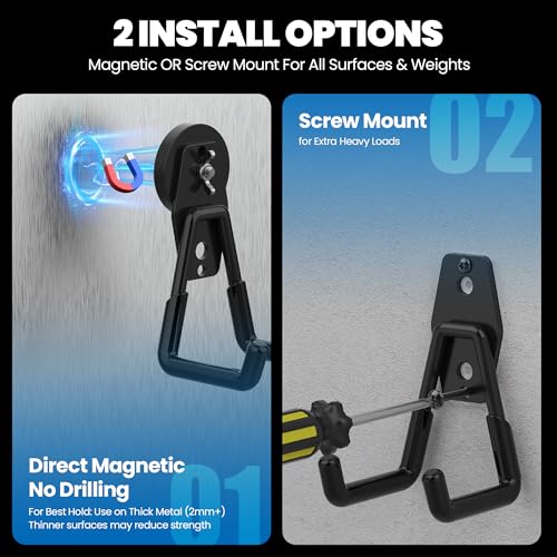 6 Pack Large Heavy Duty Magnetic Hook Extra Strong Magnetic Garage Hooks Big NdFeB Industrial Magnet Hooks Magnetic Utility Storage Holder Organization with Anti (1.6" Magnet-6 Pack-Black)