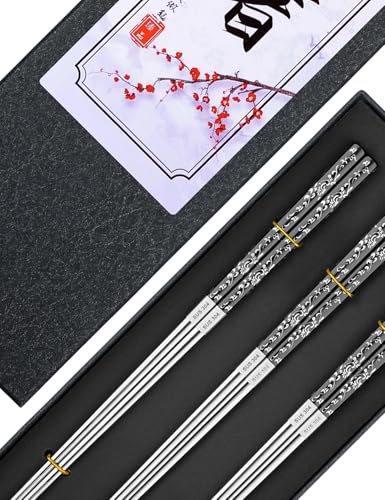 Metal Chopsticks Reusable (Floral Black 3 Pairs)