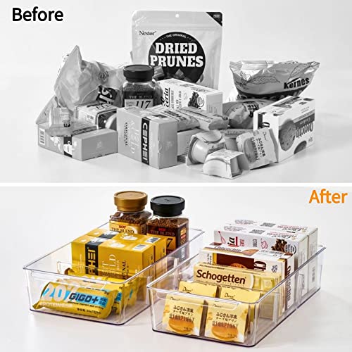 Plastic Pantry Organization and Storage Bins with Removable Dividers (2pack L)
