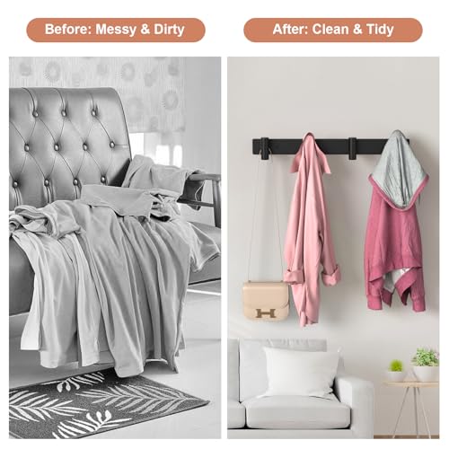 Coat Rack Wall Mounted (Black / 4 "T" Hooks, 2PACK)